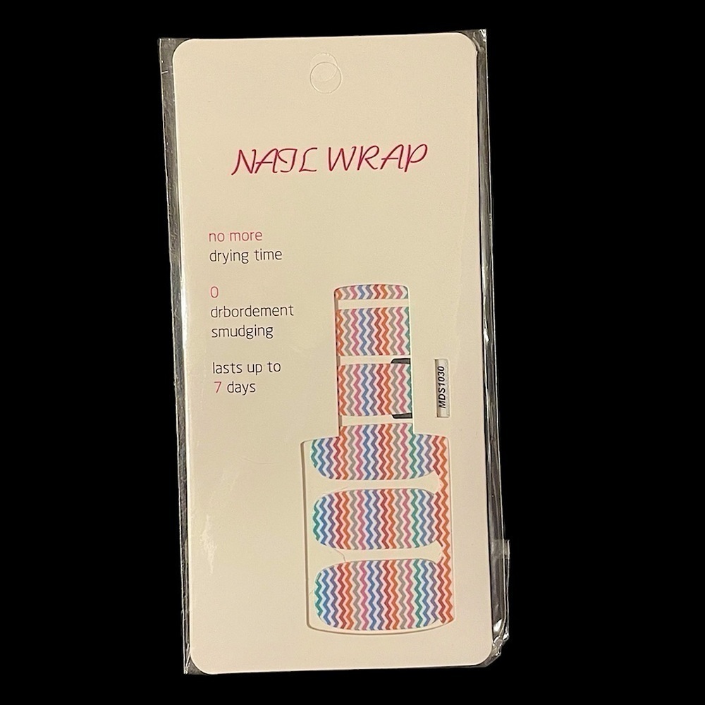 Colorful zigzag lines nail wrap stickers real polish red blue white adhesive